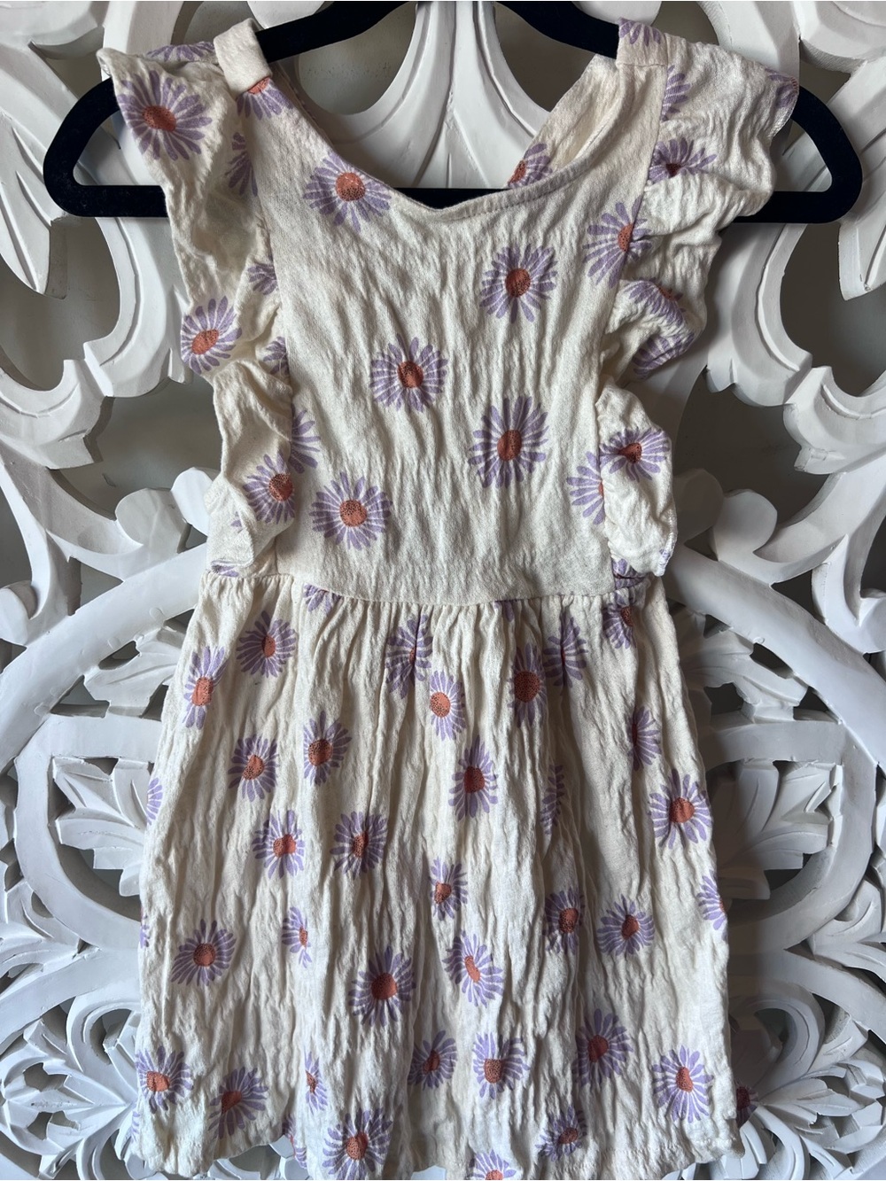 NWT Zara 3-4 Cream Jumper Dress with Lavender Daisies and Orange Centers